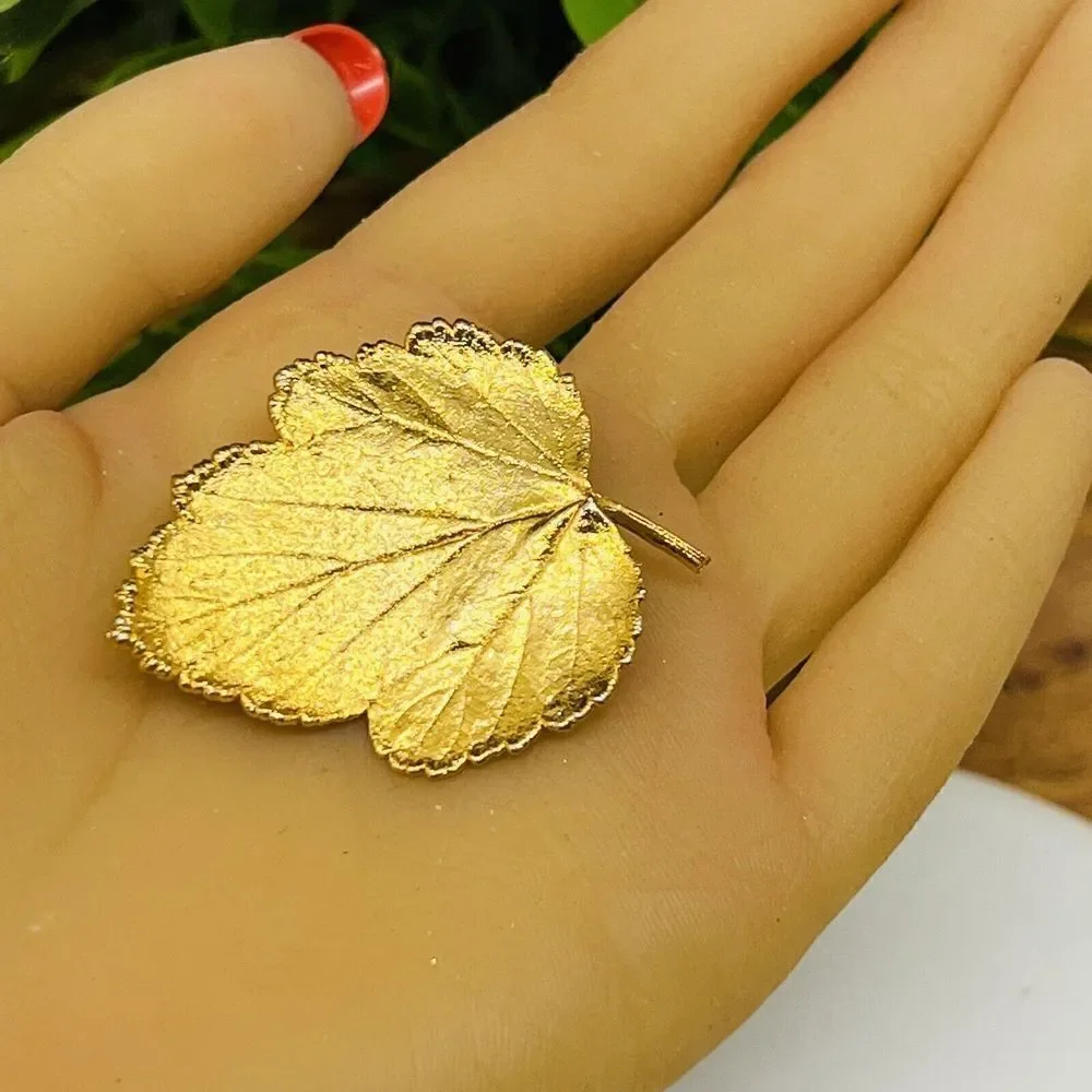 24K Gold Dipped Genuine Leaf Brooch Pendant Nature Jewelry Rocky Mountains  1307